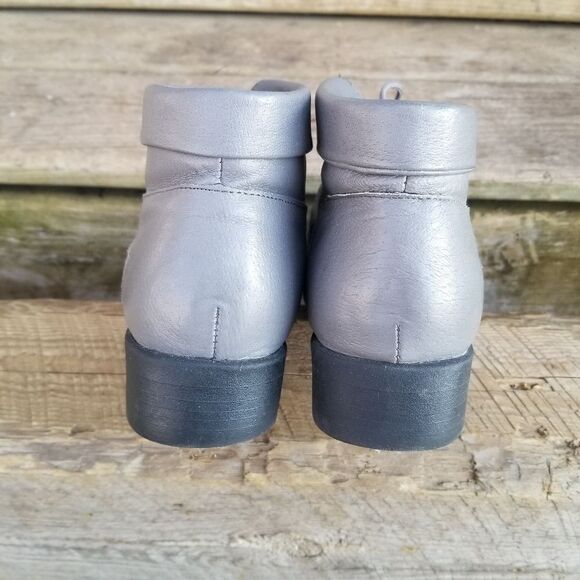 Vintage 90s y2k Steampunk Granny Punk Gray Leather Lace-up Heeled Boots Booties - Picture 6 of 10